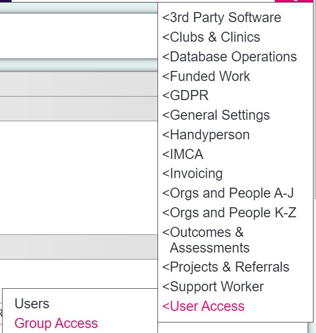 "a screenshot of the group access button, highlighted in the admin menu."