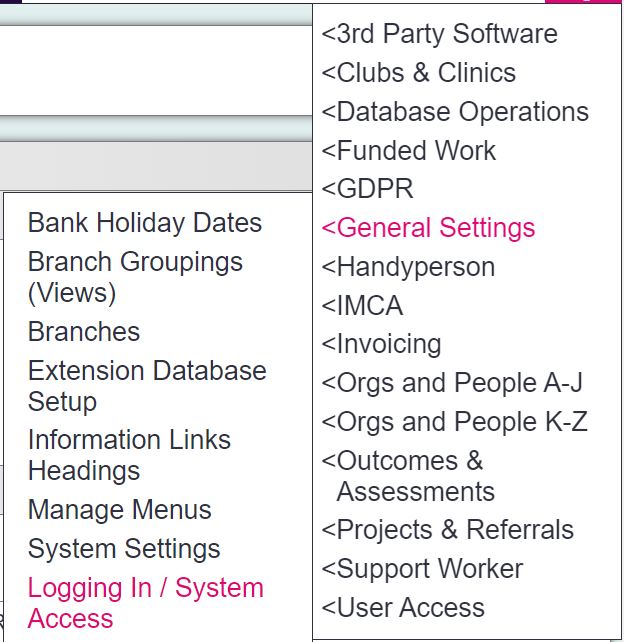 "a screenshot of the logging in / system access button, highlighted in the admin menu."