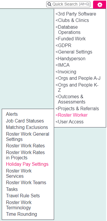 "a screenshot of the holiday pay button, highlighted in the admin menu."