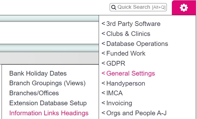 "a screenshot of the information headings button, highlighted in the admin menu."