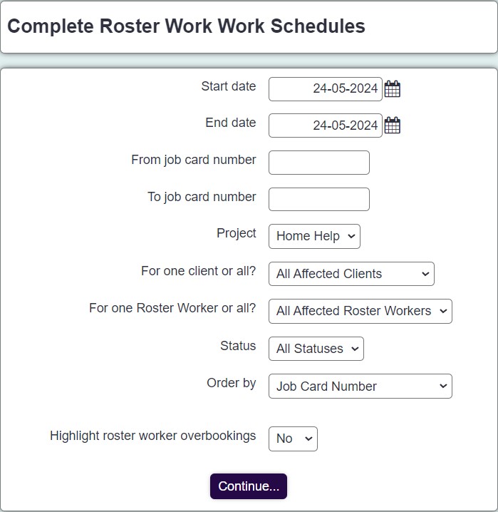 "a screenshot of the complete work sheets criteria fields, including the fields listed below."