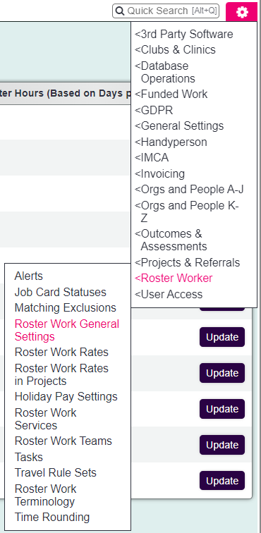 "a screenshot of the roster general settings button, highlighted in the menu."