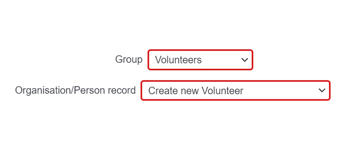 "a screenshot of the 'group access' field in the user record, with the group 'volunteer' selected."