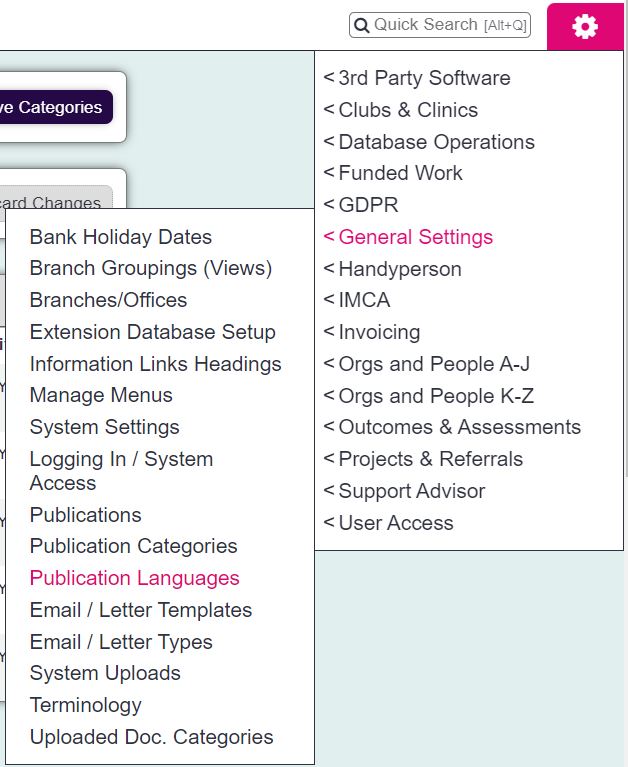 "a screenshot of the publications languages button highlighted in the menu."