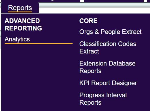 "A screenshot of the analytics button, highlighted in the reports menu."