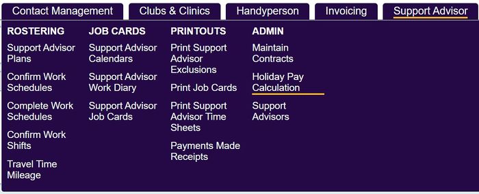 "a screenshot of the holiday pay calculation button in the roster worker menu."