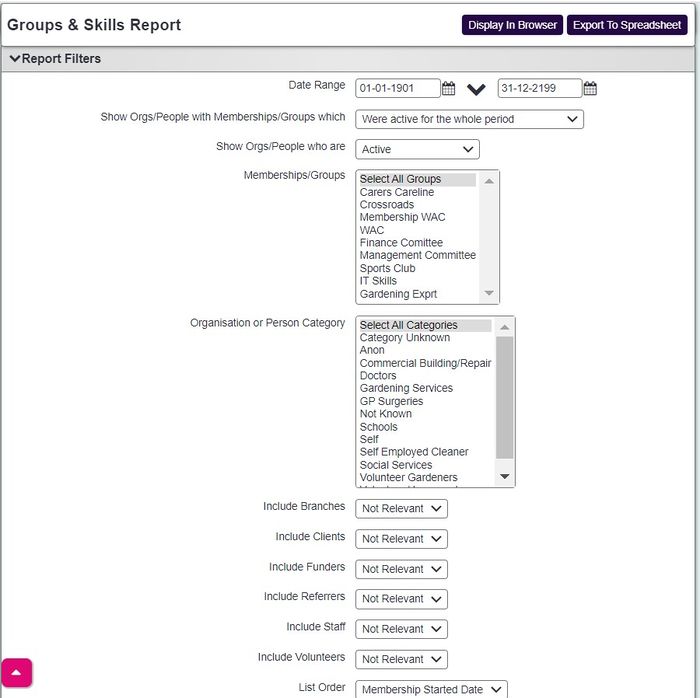 "a screenshot of the groups and skills reporting criteria fields as listed below."
