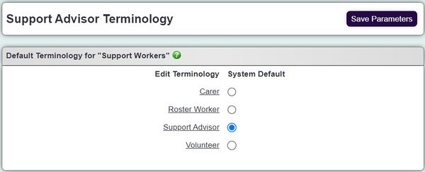 "a screenshot of support advisor terminology list, showing the different tick-able options."