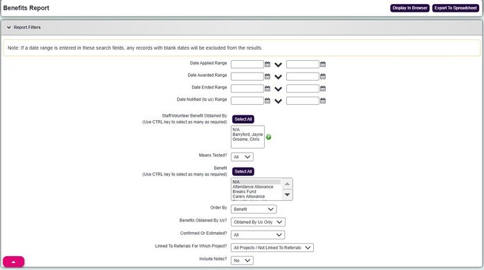 "a screenshot of the benefit report fields, as listed below."