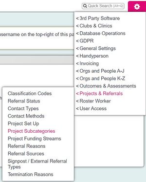 "a screenshot of the project subcategory field, highlighted in the admin menu."