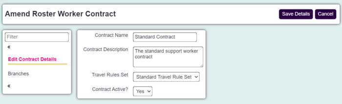 "a screenshot of the edit page for the standard contract. Includes the field Name, Contract, Description, Active?"
