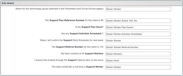 "a screenshot of support advisor terminology editing page."