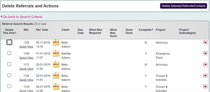 "a screenshot of the delete referrals button, highlighted in the contact management menu."