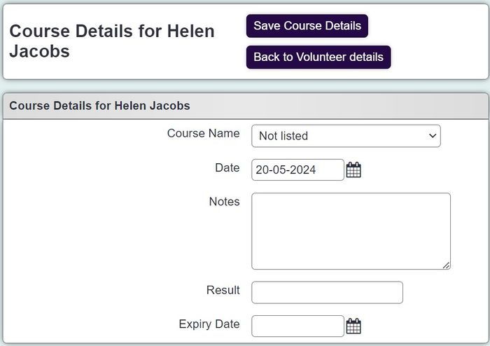 "a screenshot of the courses entry page, including the fields listed below."