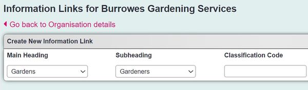 "a screenshot of the information links drop downs, where you can apply the specific links for your organisation."