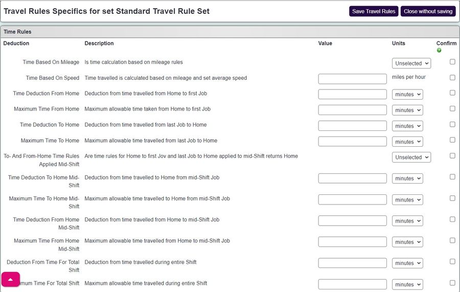 "a screenshot of the travel rules settings."