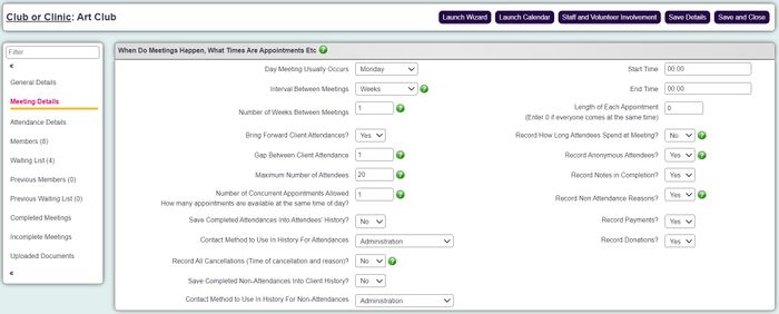 "a screenshot of the meeting details section of a club and clinic."