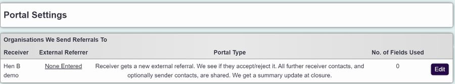 "portal settings page showing a receiving portal"