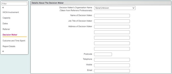 "a screenshot of the decision maker section, including the fields highlighted below."