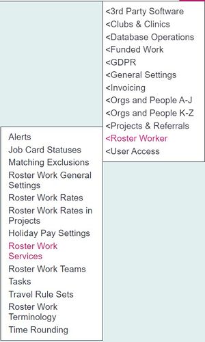 "a screenshot of the roster services button, highlighted in the admin menu."