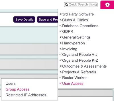 "a screenshot of the group access button, highlighted in the admin menu."