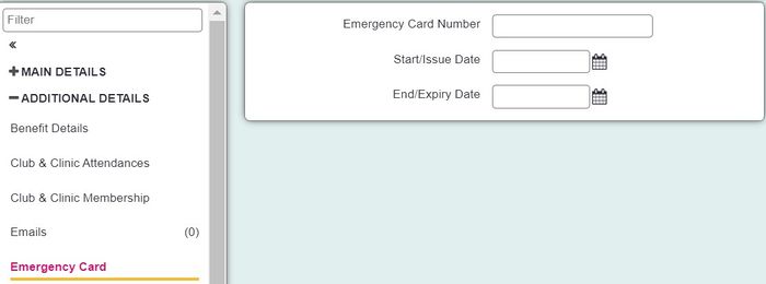 "a screenshot of the emergency card section, highlighted in the clients record."