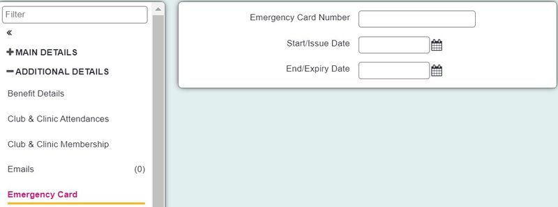 "a screenshot of the emergency card section, highlighted in the clients record."