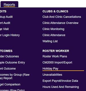 "a screenshot of the holiday pay button in the reporting menu."