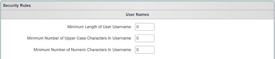 "a screenshot of the user name rules. This allows you to define the rules around the character lengths of the user names."