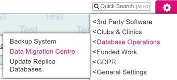 "a screenshot of the data migration centre button, highlighted in the admin menu."