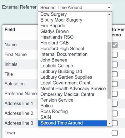 "a drop down list of organisations to link to the portal"