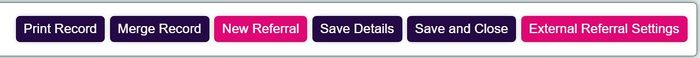 "a screenshot of the save details and external referrals settings buttons on the organisation record."