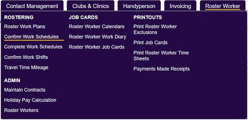 "a screenshot of the confirm work shifts button highlighted in the roster worker menu."