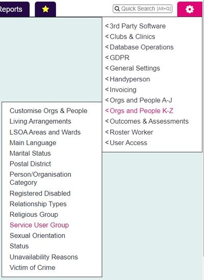 "a screenshot of the service user group button, highlighted in the admin menu."