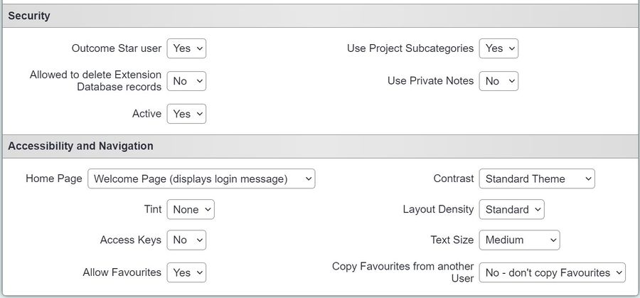 "a screenshot of the user record,, showing a drop down field for 'outcome star user' with the options 'yes' and 'no'."