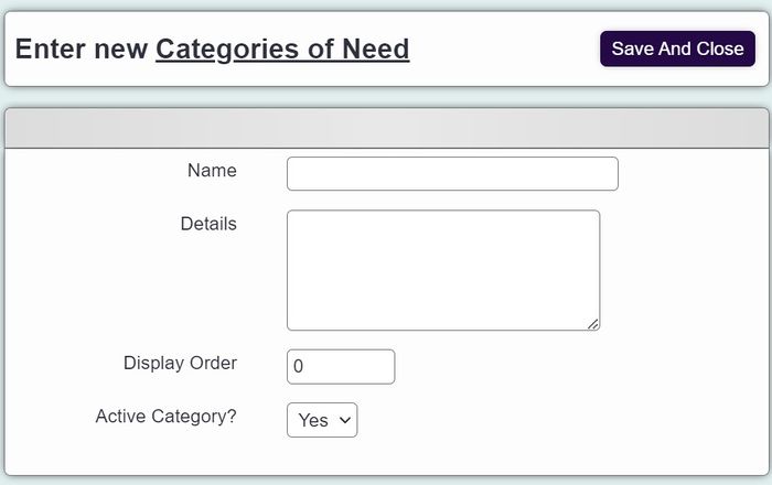 "general category of need select option entry screen"