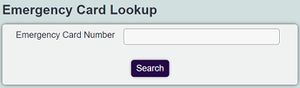 "a screenshot of the emergency card lookup search field."