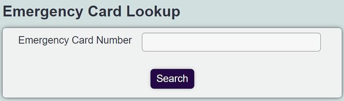 "a screenshot of the emergency card lookup search field."