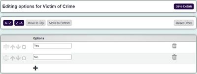 "a screenshot of the victim of crime dropdown entry page."