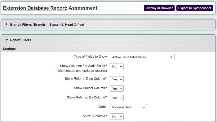 "a screenshot of the reporting filter fields."