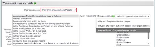 "a screenshot of the 'see own orgs and people' setting on the user record."