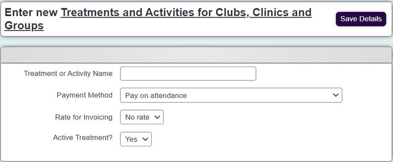 "a screenshot of the treatment and activities list."