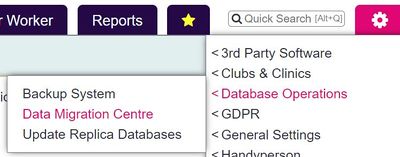 "a screenshot of the data migration centre button, highlighted in the admin menu."