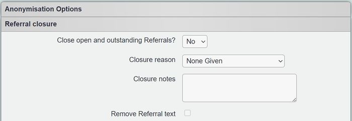 "a screenshot of fields on the referral closure section, as listed below."