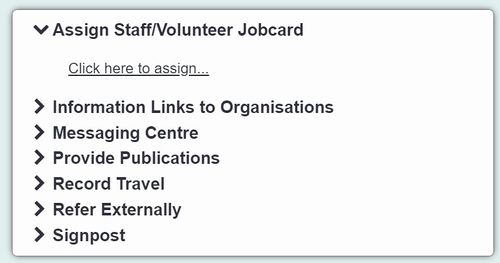 "Assign volunteer job card button from record a contact"