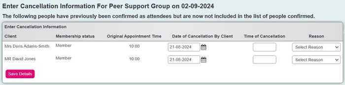 "a screenshot of the cancellation reasons data entry page."