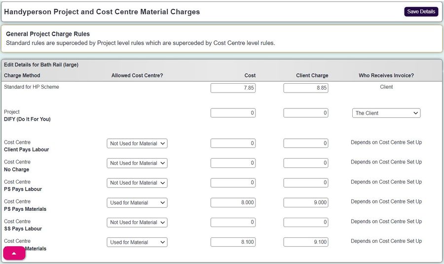 "a screenshot of the handyperson material costs editing page."