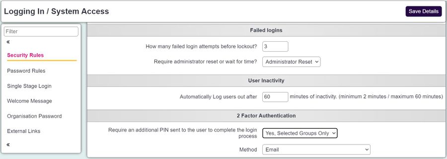 "a screenshot of the security settings section, showing a field to record the method of mfa."