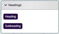 "a screenshot of the left hand menu, displaying the heading and subheading buttons."