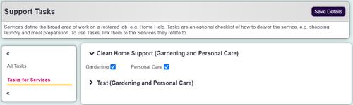 "a screenshot of the tasks for services section."